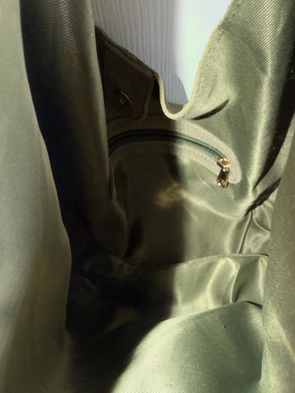 Olive Suede Hobo Bag with Wide Shoulder Strap - Picture 4 of 4